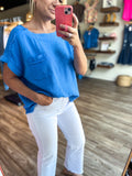 OCEAN BLUE LINEN TOP (S-L)