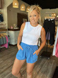 OCEAN BLUE LINEN SHORTS (S-L)