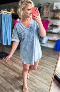 BLUE ACID WASHED DRESS (S-L)