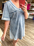 BLUE ACID WASHED DRESS (S-L)